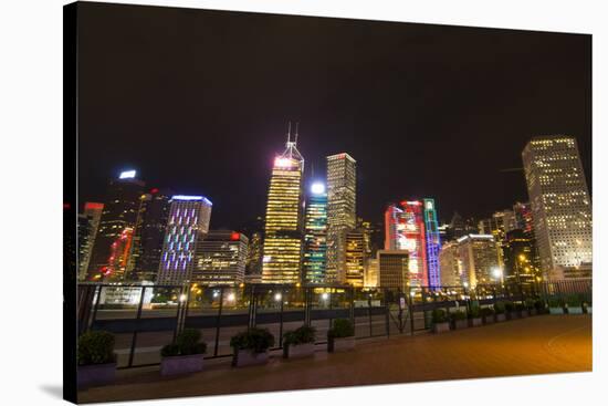 Hong Kong, China. Night Skyline with Twilight in City at Harbor-Bill Bachmann-Stretched Canvas