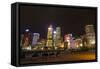 Hong Kong, China. Night Skyline with Twilight in City at Harbor-Bill Bachmann-Framed Stretched Canvas