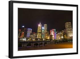 Hong Kong, China. Night Skyline with Twilight in City at Harbor-Bill Bachmann-Framed Photographic Print