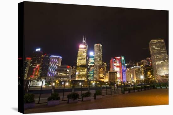 Hong Kong, China. Night Skyline with Twilight in City at Harbor-Bill Bachmann-Stretched Canvas