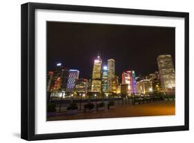 Hong Kong, China. Night Skyline with Twilight in City at Harbor-Bill Bachmann-Framed Photographic Print