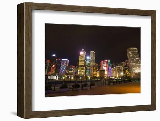 Hong Kong, China. Night Skyline with Twilight in City at Harbor-Bill Bachmann-Framed Photographic Print