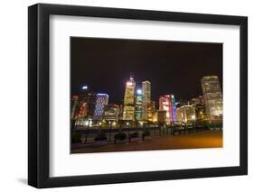 Hong Kong, China. Night Skyline with Twilight in City at Harbor-Bill Bachmann-Framed Photographic Print