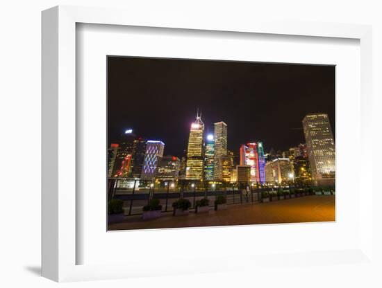 Hong Kong, China. Night Skyline with Twilight in City at Harbor-Bill Bachmann-Framed Photographic Print