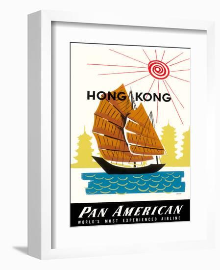 Hong Kong, China Pan Am American Traditional Sail Boat and Temples-A^ Amspoker-Framed Giclee Print