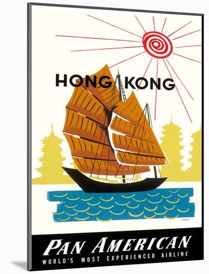 Hong Kong, China Pan Am American Traditional Sail Boat and Temples-A^ Amspoker-Mounted Giclee Print