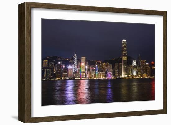 Hong Kong, China. Skyline Harbor with New Ferris Wheel and Reflections , Background-Bill Bachmann-Framed Photographic Print