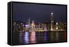 Hong Kong, China. Skyline Harbor with New Ferris Wheel and Reflections , Background-Bill Bachmann-Framed Stretched Canvas