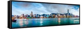 Hong Kong, China Skyline Panorama from across Victoria Harbor-Sean Pavone-Framed Stretched Canvas