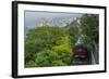 Hong Kong, China. Victoria Peak Tram Going Down Mountain on Smoggy, Hazy, Foggy Day-Bill Bachmann-Framed Photographic Print