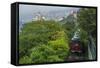 Hong Kong, China. Victoria Peak Tram Going Down Mountain on Smoggy, Hazy, Foggy Day-Bill Bachmann-Framed Stretched Canvas