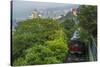 Hong Kong, China. Victoria Peak Tram Going Down Mountain on Smoggy, Hazy, Foggy Day-Bill Bachmann-Stretched Canvas