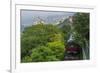 Hong Kong, China. Victoria Peak Tram Going Down Mountain on Smoggy, Hazy, Foggy Day-Bill Bachmann-Framed Photographic Print