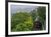 Hong Kong, China. Victoria Peak Tram Going Down Mountain on Smoggy, Hazy, Foggy Day-Bill Bachmann-Framed Photographic Print