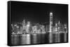 Hong Kong City Skyline at Night over Victoria Harbor with Clear Sky and Urban Skyscrapers.-Songquan Deng-Framed Stretched Canvas