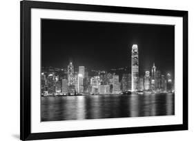 Hong Kong City Skyline at Night over Victoria Harbor with Clear Sky and Urban Skyscrapers.-Songquan Deng-Framed Photographic Print