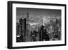 Hong Kong City Skyline at Night with Victoria Harbor and Skyscrapers Illuminated by Lights over Wat-Songquan Deng-Framed Photographic Print