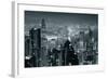 Hong Kong City Skyline At Night With Victoria Harbor And Skyscrapers Illuminated-Songquan Deng-Framed Art Print