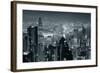 Hong Kong City Skyline At Night With Victoria Harbor And Skyscrapers Illuminated-Songquan Deng-Framed Art Print