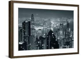 Hong Kong City Skyline At Night With Victoria Harbor And Skyscrapers Illuminated-Songquan Deng-Framed Art Print