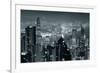 Hong Kong City Skyline At Night With Victoria Harbor And Skyscrapers Illuminated-Songquan Deng-Framed Art Print