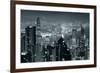 Hong Kong City Skyline At Night With Victoria Harbor And Skyscrapers Illuminated-Songquan Deng-Framed Art Print