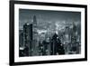 Hong Kong City Skyline At Night With Victoria Harbor And Skyscrapers Illuminated-Songquan Deng-Framed Art Print