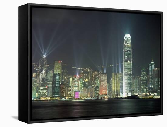 Hong Kong City Skyline Looking Across Victoria Harbour to Hong Kong Island at Night, Hong Kong-Gavin Hellier-Framed Stretched Canvas