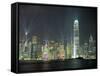 Hong Kong City Skyline Looking Across Victoria Harbour to Hong Kong Island at Night, Hong Kong-Gavin Hellier-Framed Stretched Canvas