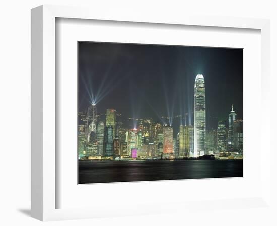 Hong Kong City Skyline Looking Across Victoria Harbour to Hong Kong Island at Night, Hong Kong-Gavin Hellier-Framed Photographic Print