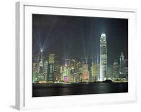 Hong Kong City Skyline Looking Across Victoria Harbour to Hong Kong Island at Night, Hong Kong-Gavin Hellier-Framed Photographic Print