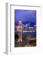 Hong Kong Clock Tower and Harbor at Night from Kowloon Star Ferry Reflection-William Perry-Framed Photographic Print