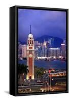 Hong Kong Clock Tower and Harbor at Night from Kowloon Star Ferry Reflection-William Perry-Framed Stretched Canvas