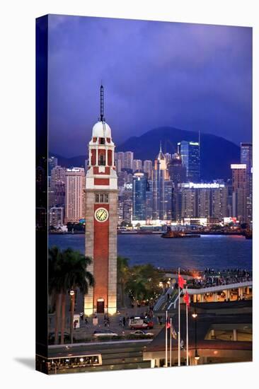 Hong Kong Clock Tower and Harbor at Night from Kowloon Star Ferry Reflection-William Perry-Stretched Canvas