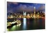 Hong Kong Harbor at Night from Kowloon Star Ferry Reflection-William Perry-Framed Photographic Print