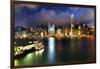 Hong Kong Harbor at Night from Kowloon Star Ferry Reflection-William Perry-Framed Photographic Print
