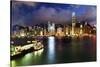 Hong Kong Harbor at Night from Kowloon Star Ferry Reflection-William Perry-Stretched Canvas