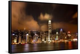Hong Kong Harbor at Night Lightshow from Kowloon Reflection-William Perry-Framed Stretched Canvas
