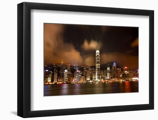 Hong Kong Harbor at Night Lightshow from Kowloon Reflection-William Perry-Framed Photographic Print