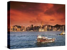 Hong Kong Harbor at Sunset, Hong Kong, China-Bill Bachmann-Stretched Canvas
