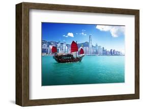 Hong Kong Harbour & Red Junk-null-Framed Art Print