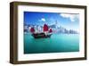 Hong Kong Harbour & Red Junk-null-Framed Art Print