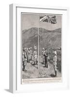 Hong Kong: Hoisting the British Flag at Taipo in the Kowloon Hinterland-H.m. Paget-Framed Art Print