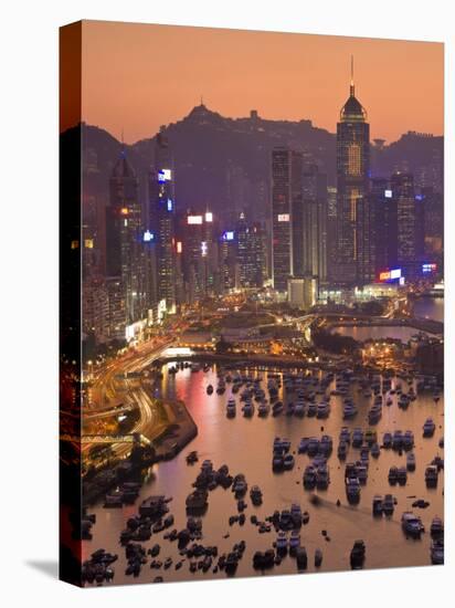 Hong Kong, Hong Kong Island, Causeway Bay View across Harbour to Victoria Peak, China-Peter Adams-Stretched Canvas