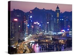 Hong Kong, Hong Kong Island, Causeway Bay View across Harbour to Victoria Peak, China-Peter Adams-Stretched Canvas