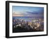 Hong Kong Island and Kowloon Skylines at Sunset, Hong Kong, China-Ian Trower-Framed Premium Photographic Print