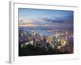 Hong Kong Island and Kowloon Skylines at Sunset, Hong Kong, China-Ian Trower-Framed Photographic Print