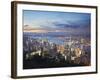 Hong Kong Island and Kowloon Skylines at Sunset, Hong Kong, China-Ian Trower-Framed Photographic Print