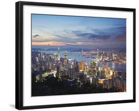 Hong Kong Island and Kowloon Skylines at Sunset, Hong Kong, China-Ian Trower-Framed Photographic Print