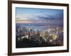 Hong Kong Island and Kowloon Skylines at Sunset, Hong Kong, China-Ian Trower-Framed Photographic Print